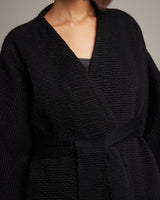 Black Flammé Samurai Jacket with wide sleeves and a belt