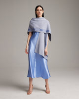 Model wearing a Cotton Wangülen Duster in blue, showcasing its design.
