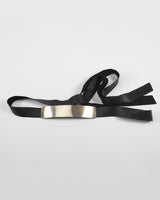 Black leather wrap belt with silver-plated centerpiece