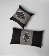 Two Diamante Lumbar Pillows in Black with diamond pattern