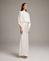 Model wearing a textured cotton crop top with a long skirt