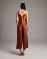 Back view of V-Neck Silk Cami in rust color with matching culottes