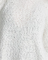 Ivory Cotton Flammé Relaxed Sweater with boat neckline