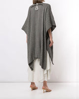 Model wearing a grey Copihue Duster in Baby Alpaca, viewed from the back