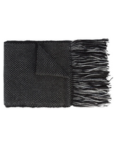 Black and grey woven scarf with fringe, made of Baby Alpaca