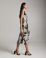 Model wearing a Bias Midi Skirt in Floral Silk, side view