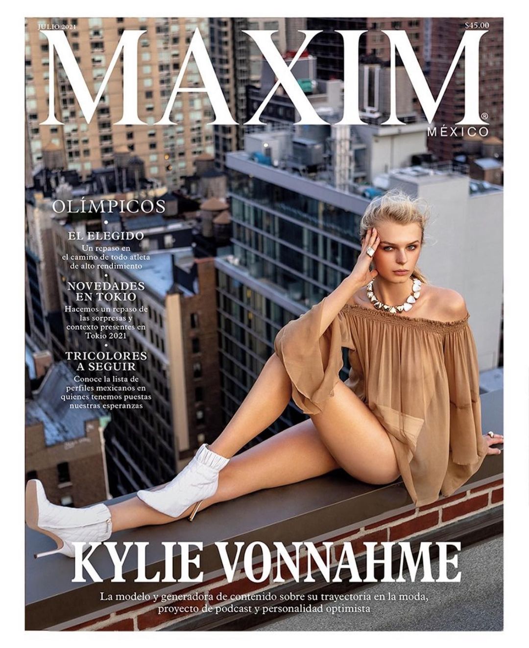 Magazine cover of Maxim México featuring Kylie Vonname with the text 'KYLIE VONNAHME' and other headlines.