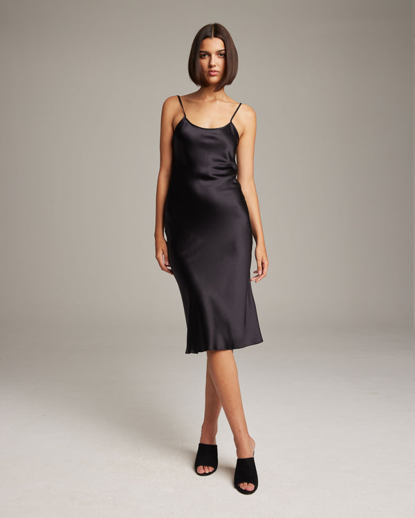 Black Midi Slip Dress on a model