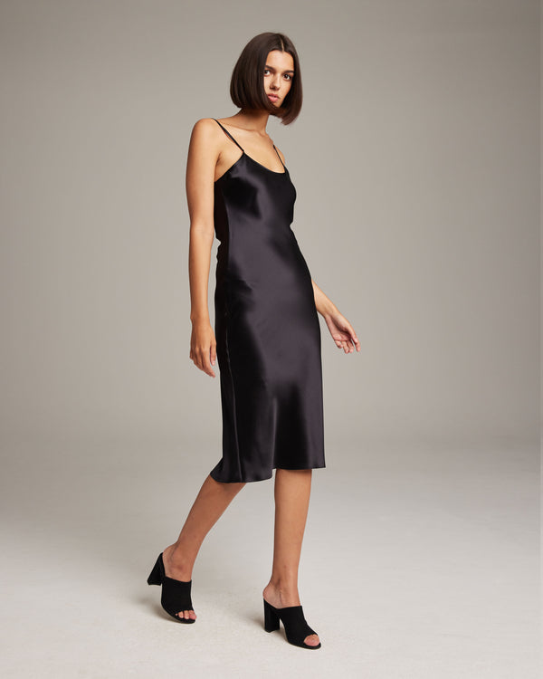 Black Midi Slip Dress with spaghetti straps