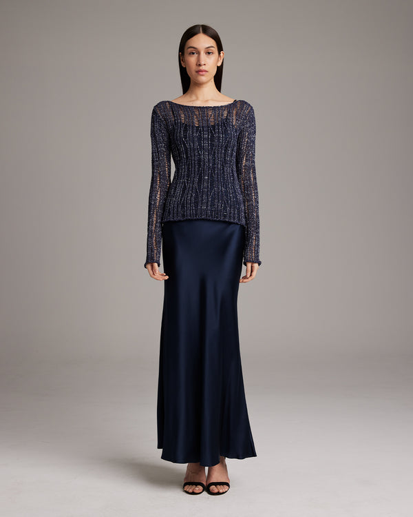 Lace Knit Boatneck Sweater