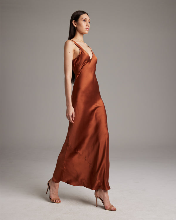 Double V Slip Dress in Sandwashed Silk