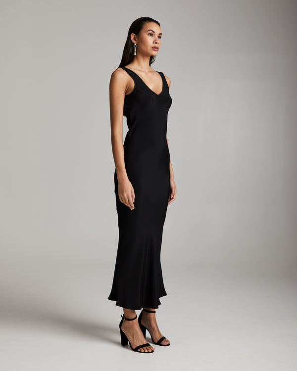 Double V Slip Dress in Silk Crepe