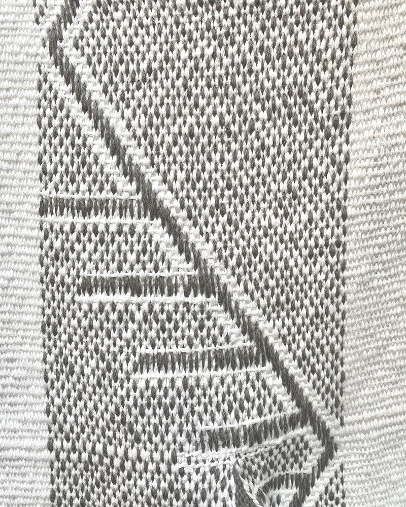 Close-up of zig zag pattern in gray and white fabric